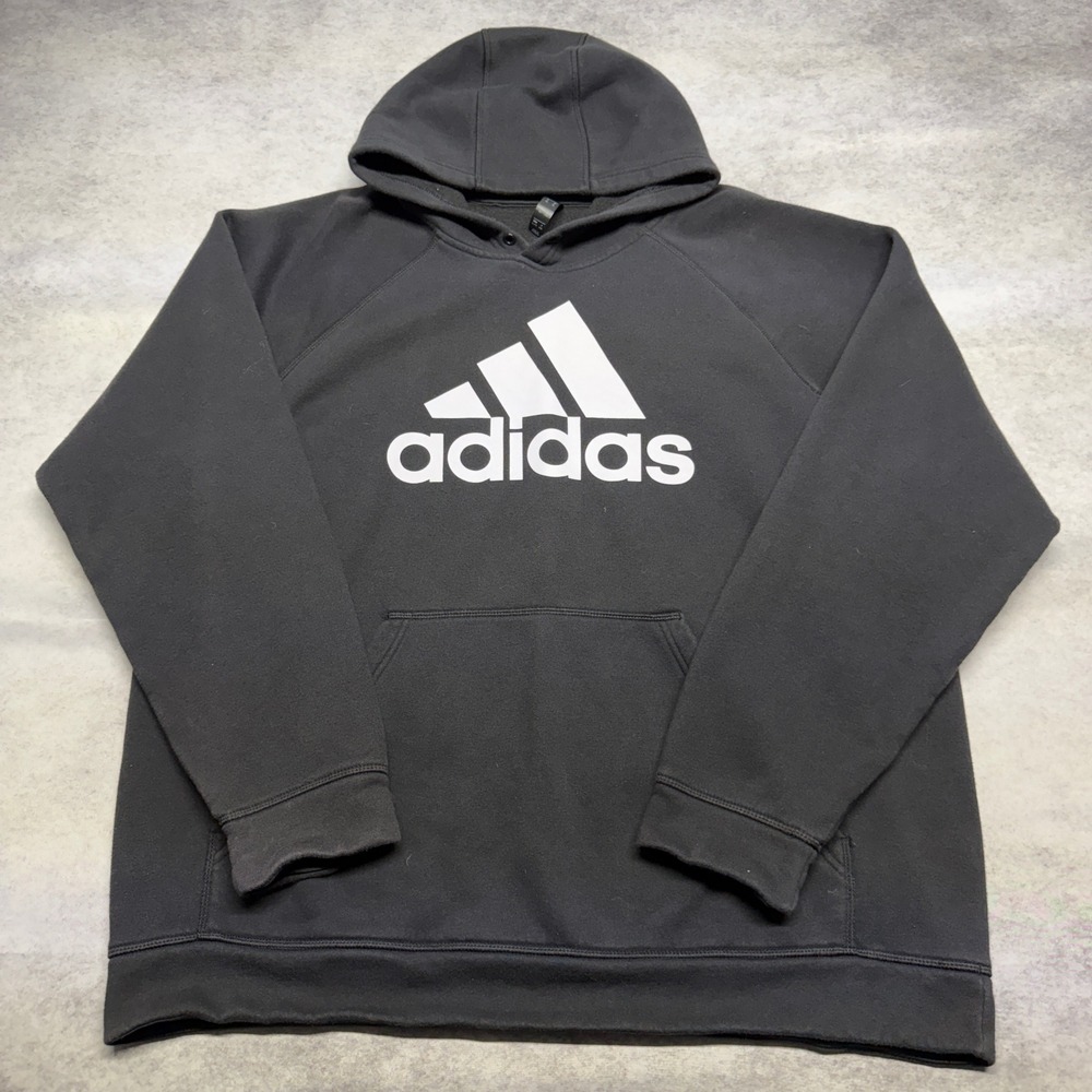 Adidas Big‎ Logo Hoodie Sweatshirt Black XL Mens Pullover Raglan Streetwear